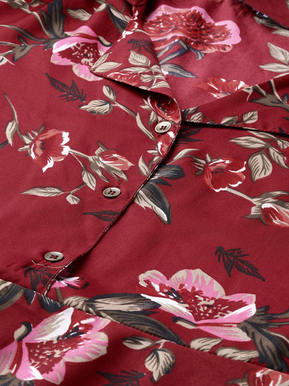 Burning Bones Crepe Floral Printed Full Length Fit & Flared Western Maxi Dress