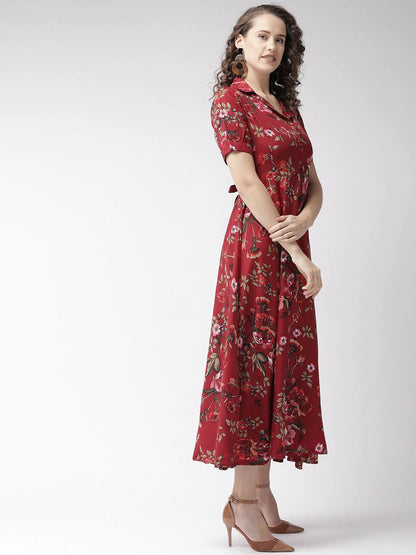 Burning Bones Crepe Floral Printed Full Length Fit & Flared Western Maxi Dress