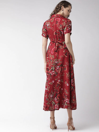 Burning Bones Crepe Floral Printed Full Length Fit & Flared Western Maxi Dress