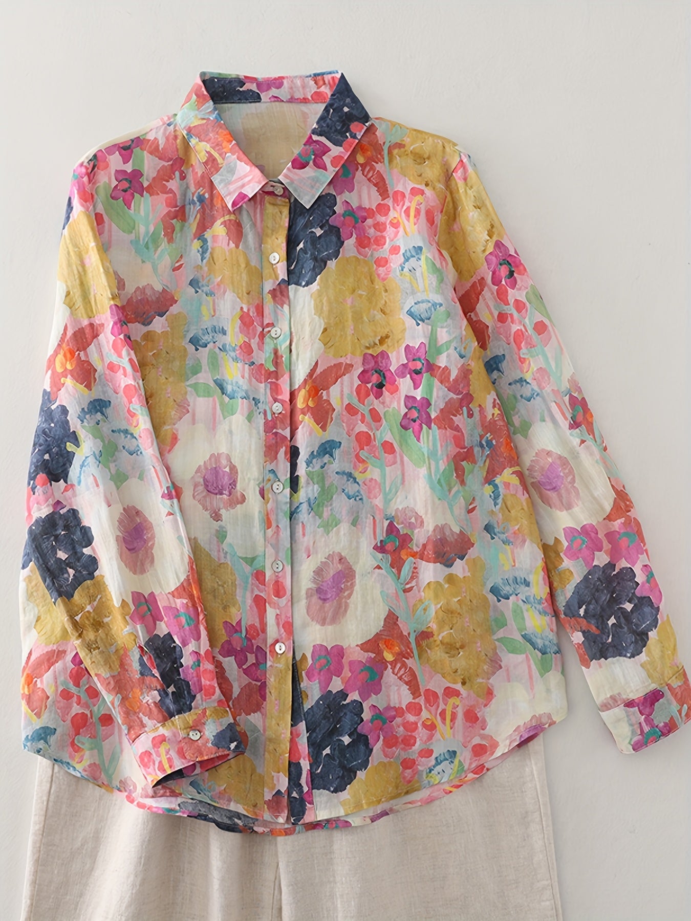 Burning Bones Multicolor Floral Print Cotton Shirt for Women | Lightweight Casual Button-Down
