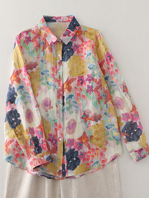 Burning Bones Multicolor Floral Print Cotton Shirt for Women | Lightweight Casual Button-Down