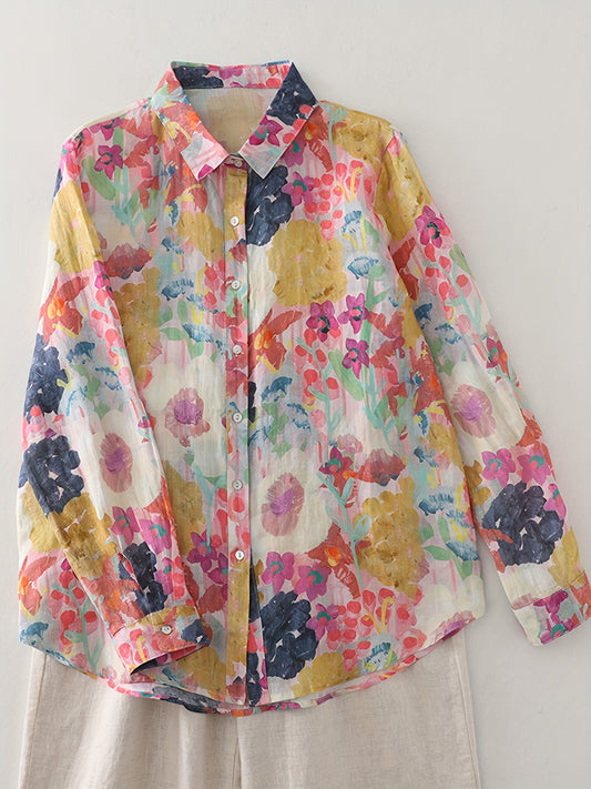 Burning Bones Multicolor Floral Print Cotton Shirt for Women | Lightweight Casual Button-Down