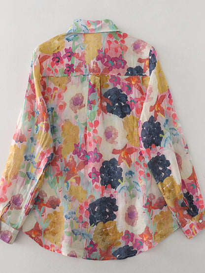 Burning Bones Multicolor Floral Print Cotton Shirt for Women | Lightweight Casual Button-Down