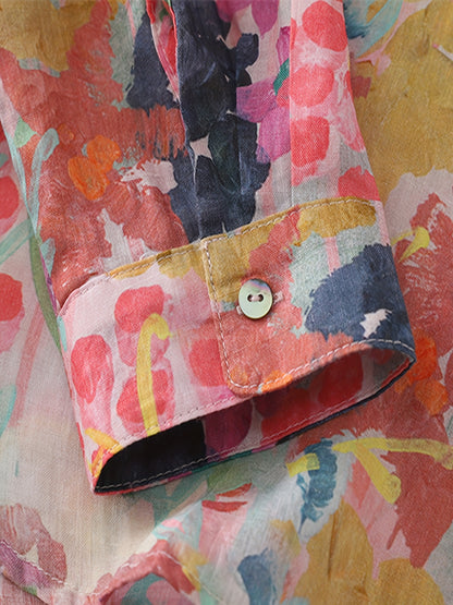 Burning Bones Multicolor Floral Print Cotton Shirt for Women | Lightweight Casual Button-Down