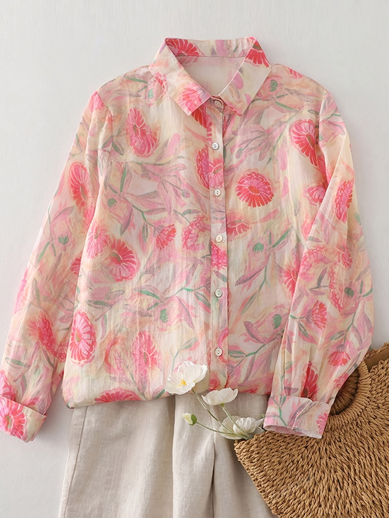 Burning Bones Multicolor Floral Print Cotton Shirt for Women | Lightweight Casual Button-Down