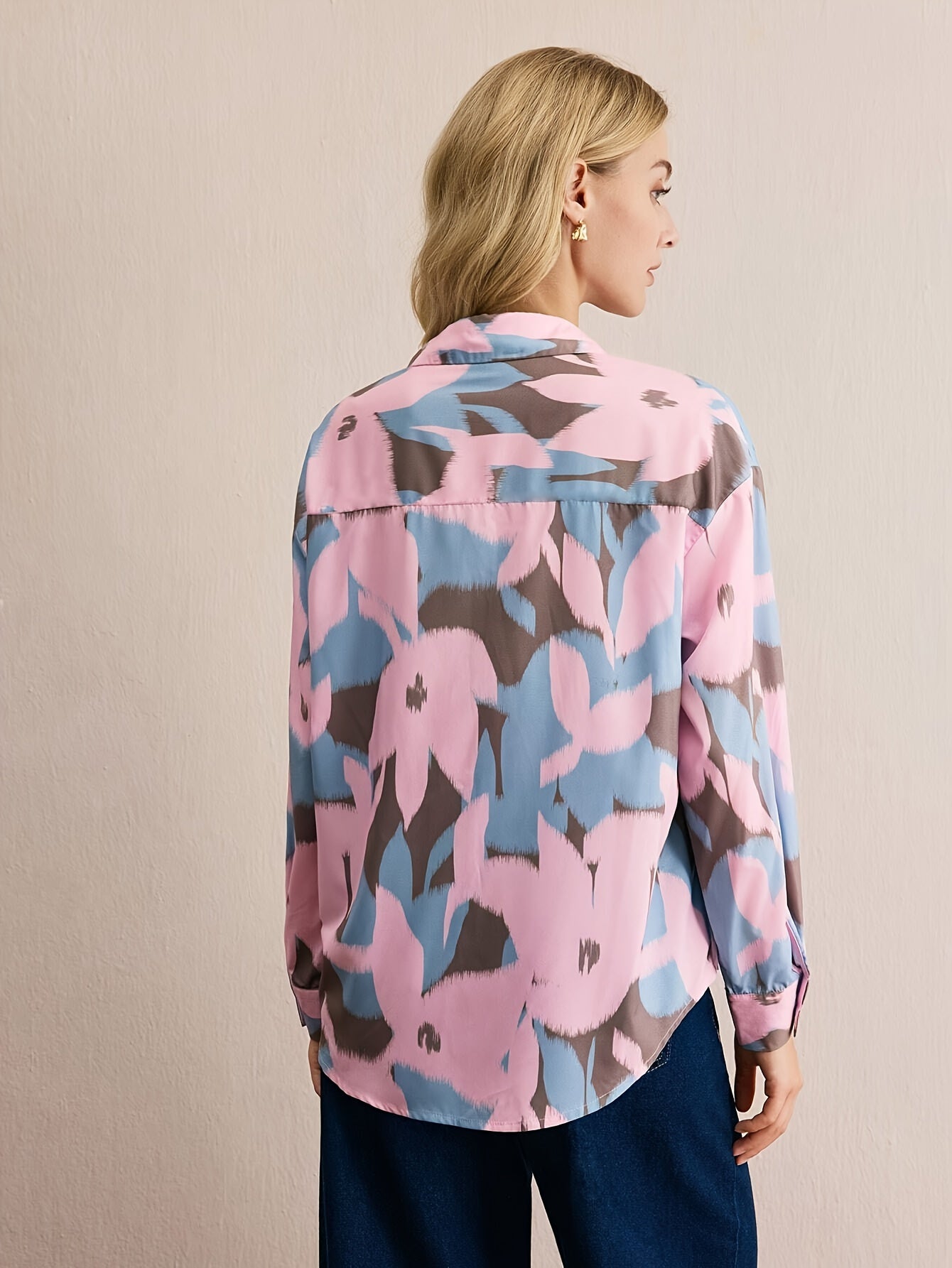 Burning Bones Pastel Abstract Print Button-Down Shirt for Women | Soft Cotton Casual Shirt