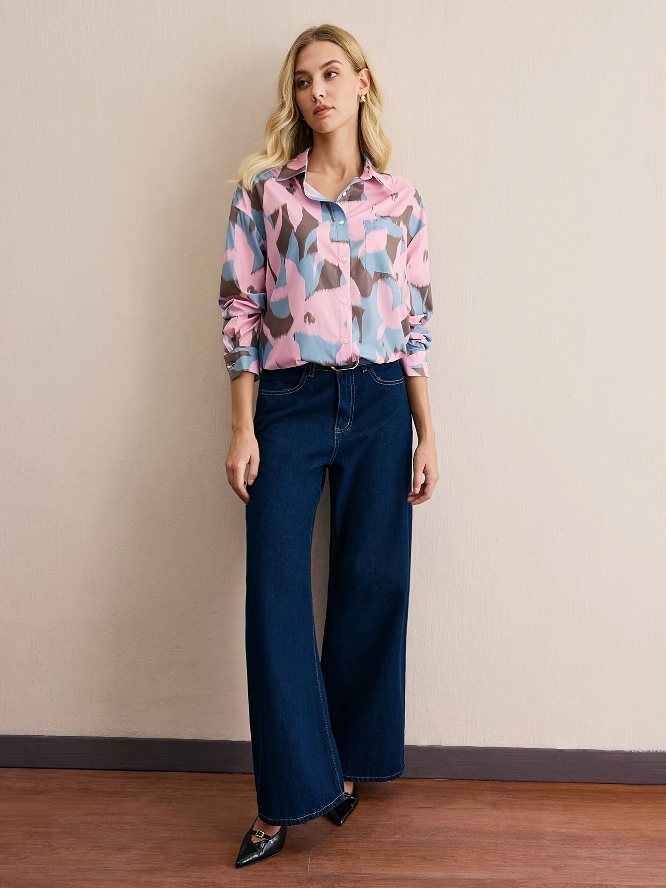 Burning Bones Pastel Abstract Print Button-Down Shirt for Women | Soft Cotton Casual Shirt