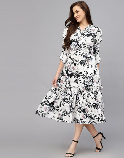 Burning Bones Women's Crepe Floral Printed Ruffled Western Maxi Dress