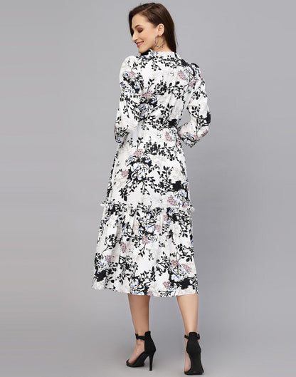 Burning Bones Women's Crepe Floral Printed Ruffled Western Maxi Dress