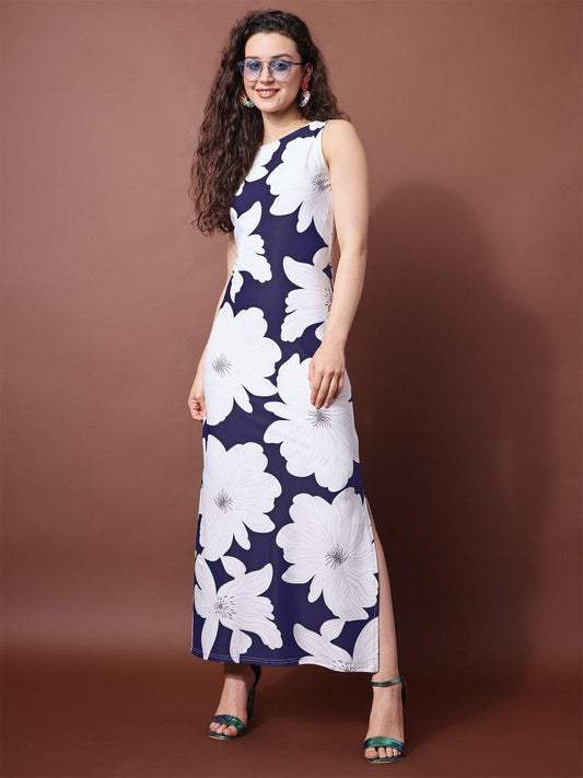 Burning Bones Women's Florel Printed Bodycon Maxi Dress - One Piece Dress For Women