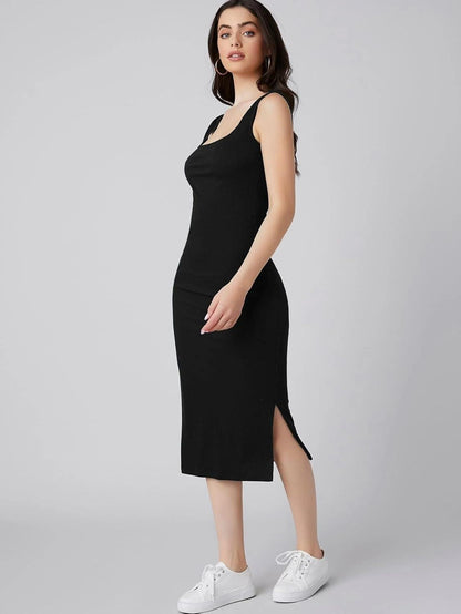 Women's Black One Piece Dresses |Knee-Length Dress | Bodycon Western Dress for Women| Midi Short Dress